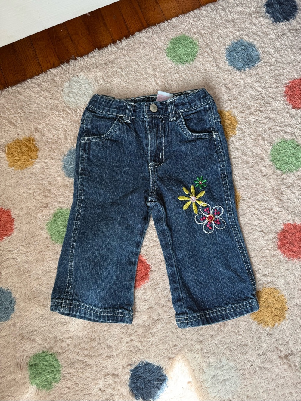 Y2K Nannette Girl Dark Blue Denim Jeans with Floral Embroidery
